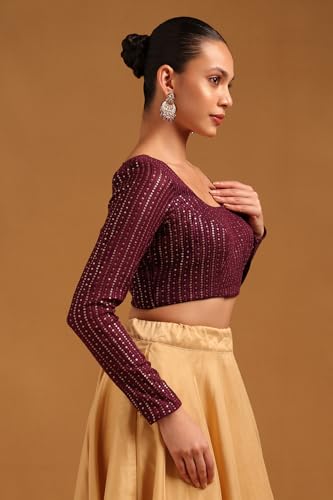 Soch Womens Maroon Georgette Embellished Blouse with Sequins