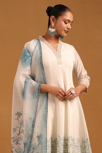 Soch Womens Off White Mul Chanderi Botanical Salwar Suit