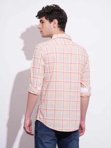 Being Human Cream Regular Fit Regular Collar Men's Shirt Clothing