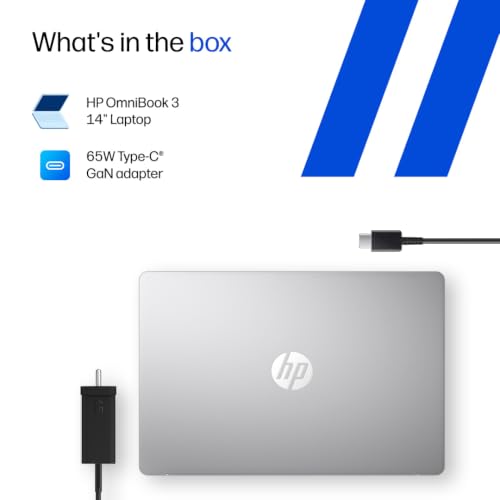 HP OmniBook 3 Smartchoice● AMD Ryzen 7 H 217● 16GB LPDDR5x● 512GB SSD● 2K WUXGA●14''/35.6cm● 300nits● Win11● Office24● Silver● 1.4kg● hw0043AU● Lighter mini GaN Charger● AI Enabled Laptop
