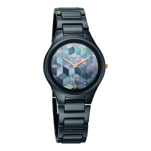 Titan Edge Tessel Quartz Analog 2Hands Display Mother of Pearl Marquetry Studded Indices Dial Atlantic Blue Ceramic Strap Watch for Women - 2653KC13