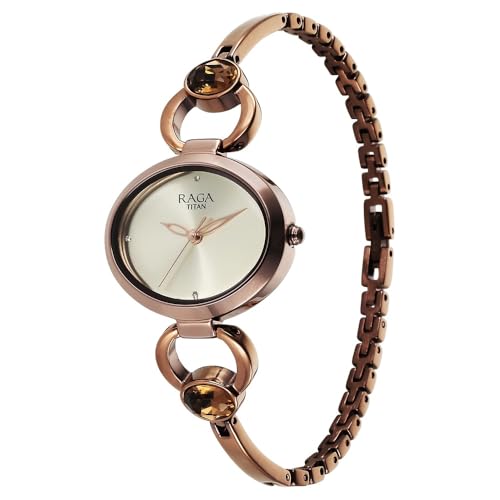 Titan Raga Viva Quartz Analog Champagne Dial Brown Metal Strap Watch for Women - NT2621QM02