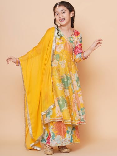 Bitiya by Bhama Girls Yellow Multi Floral Printed Angrakha Gotta Patti Kurta & Sharara set With Dupatta(TKS136)
