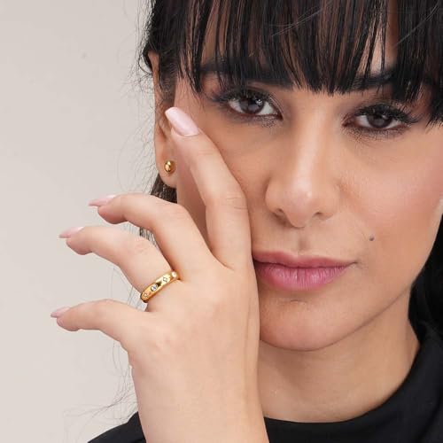 PALMONAS Gold-Plated Gold-Toned Stone Studded Ring(Size-6) | Gifts For Girlfriend | Gift For Women & Girls