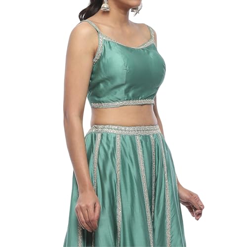 Biba Women's Chanderi Silk Lehenga Set (SKDHVYOCWR10609AW24SEGRN_Sea Green_34)