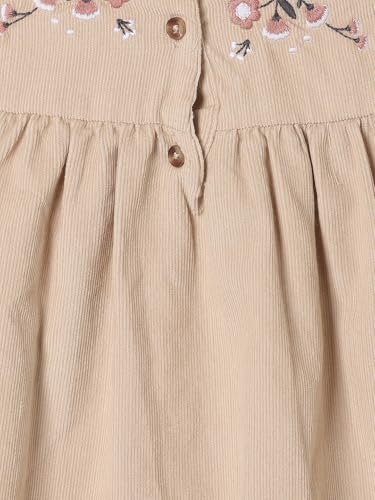 Max Girls Embroidered Pinafore Dress with T-Shirt (Beige_6-12 M)
