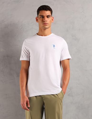 U.S. Polo ASSN. Mens Solid Cotton SS005 Sleep Sets(White|Khaki M