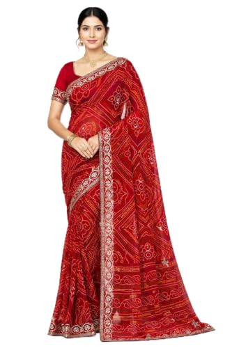 Rajasthani Look Handwork Gotta Patti Saree on Georgette Fabric Red