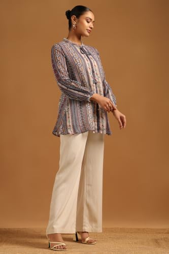 Soch Womens Blue Chiffon Botanical Tunic