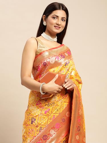 AMIRAT Woven Design Zari Work Pure Patola Silk Saree for Women With Unstitched Blouse Piece | heavy Patola Saree (Yellow)