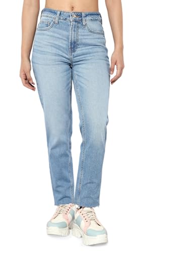 ONLY Women's High Rise Straight Fit Jeans Light Blue Denim