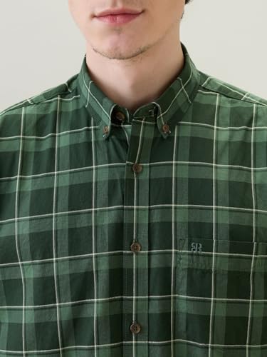 Raymond Men Regular Fit Checks Pattern Pure Cotton Button Down Collar Full Sleeve Casual Shirt Green