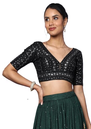 S SALWAR STUDIO Black Silk Embroidered Readymade Saree Blouse