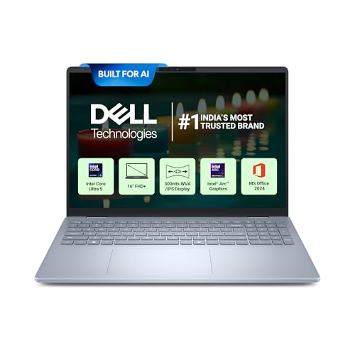 New Dell 16 Plus Laptop, AI Enabled Intel Core Ultra 5 226V, 16GB LPDDR5X, 512GB SSD, Intel Arc Graphics, 16" FHD+ AG NT 300nits WVA/IPS Display, Backlit Keyboard + FPR, Ice Blue, Thin & Light 1.87 Kg