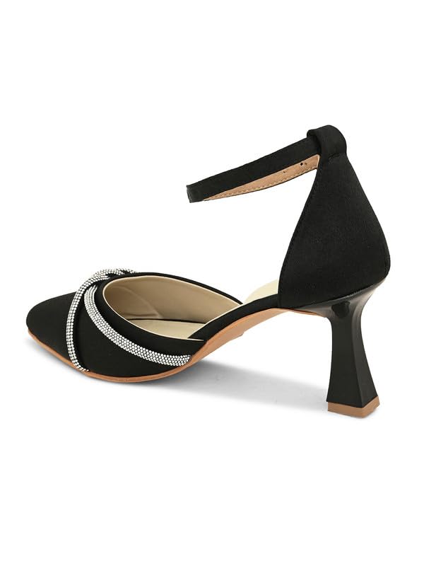 XE Looks Black Women's Fashion Sandals | Faux Leather Attractive and Stylish Block Heel | or Wedding Occasion | For Women & Girls