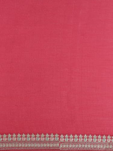 MOHEY Women's Art Silk Printed, Stone Work & Thread Work Saree with Blouse Piece (Pink)