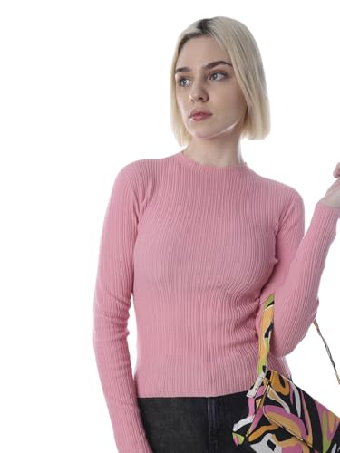 ONLY Women's Solid Slim Fit Pink Sweater