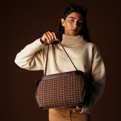 Theater Professor Harold Brown Tweed Shoulder Bag for Women Spacious Structured Handbag with Adjustable Shoulder Straps for Office Work and Travel