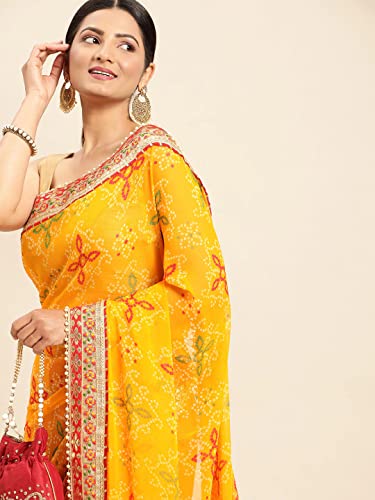Pandadi Saree Women's Georgeete Bandhani Saree With Unstiched Blouse Piece - Art Silk, Red