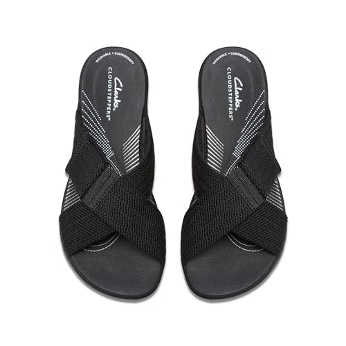 Clarks womens Arla WaveSlide Sandal, Black Textile, 5.5 UK