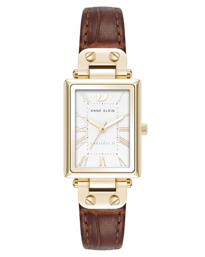 Anne Klein Women's Sustainable Croco-Grain Leather Strap Watch, AK/5152, Brown