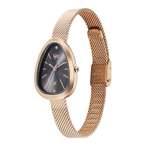 Fastrack Vyb Prodigy Quartz Analog Grey Dial Rose Gold Stainless Steel Strap Watch for Women - FV60073WM02W