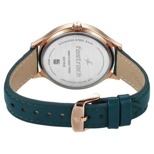 Fastrack Style up 5 Quartz Green Round Dial Girl's Watch | Leather Strap Material | Watches for Girls Analog - 6207WL01