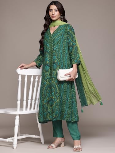 Aarke Ritu Kumar Green Izmir A-Line Kurta With Pant And Dupatta