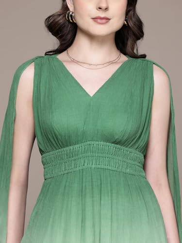 Label RITU KUMAR Green Etro V- Neck Full Sleeves Long Dress