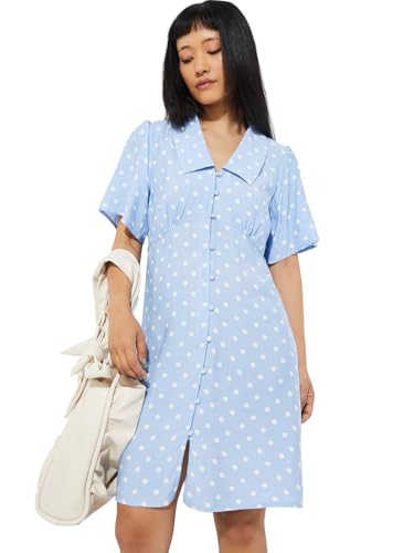 Max Alaya F x URB_N Women Printed A-line Dress (Blue_M)