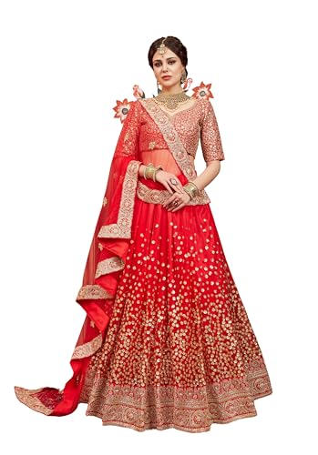 AG Clothing Women's Net Semi Stitched Lehenga Choli With Dupatta | Dori And Sequin Embroidery Pattern | Traditional, Wedding, Ethnic Wear Lehenga (AD-EUPHORIAO1-VOL4-3606-Red)