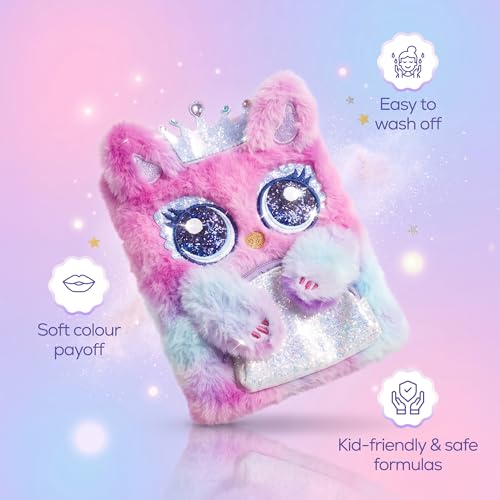 Princess by RENEE Dear Diary Makeup Kit For Kids & Preteens | With 8 Eyeshadows, 2 Blushers, 2 Lipsticks, 2 Lip Gloss Solid, 2 Glitter Gels, 3 Brushes | Dermatologically Tested, Easy To Wash | 1 Unit