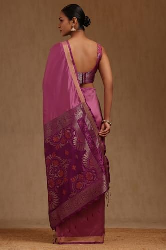 Soch Womens Lavender Silk Solid Saree