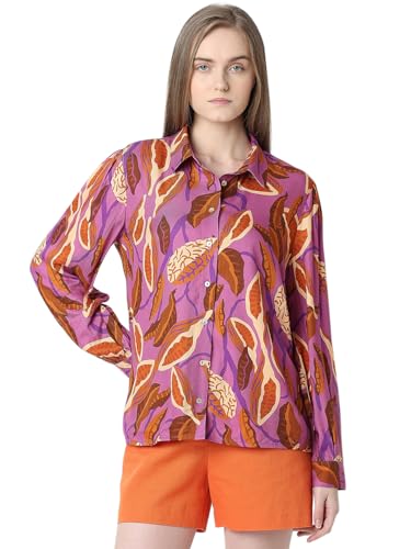 VERO MODA Women Floral Print Purple Viscose Regular Fit Shirt