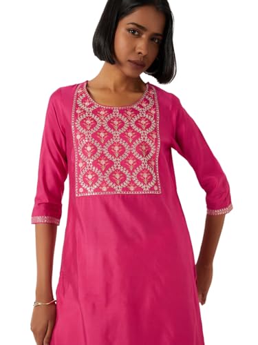 Max Women Embroidered Straight Kurta (Pink_M)