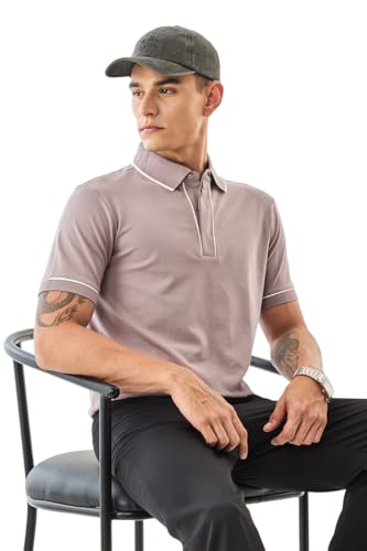 SNITCH Men's Polo T-Shirt | Minimalist Polo Design with Reinforced Shoulder Panels | Cotton Blend Fabric for Breathable & Stretchable Comfort | Casual Wear Essential | Mauve