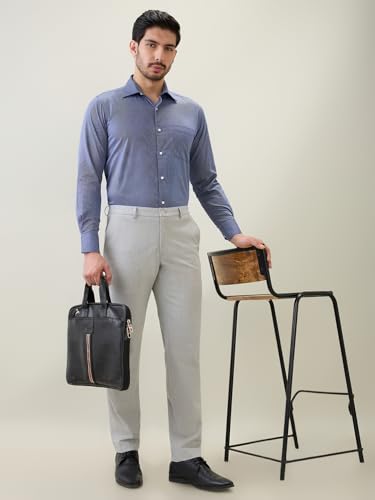 Raymond Men Regular Fit Stripe Pattern Pure Cotton Cut Away Collar Full Sleeve Formal Shirt Blue