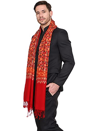 Weavers Villa Men's Floral Embroided Cashmilon Gents Shawls, Stoles, Muffler for Men (Red), 70cm x 200cm