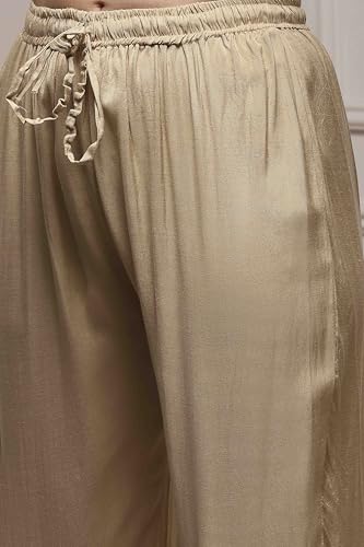 Biba Women Beige Linen Blend Hand Painted Unstitched Suit Set_FREE SIZE