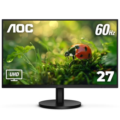 AOC U27B3A 4K 27" IPS 3840x2160 UHD Frameless Monitor, Display Port x1, HDMI x2, Built in Speaker, Eye Care, Flicker Free, 1 Billion+ Colors, sRGB 128.7%, VESA