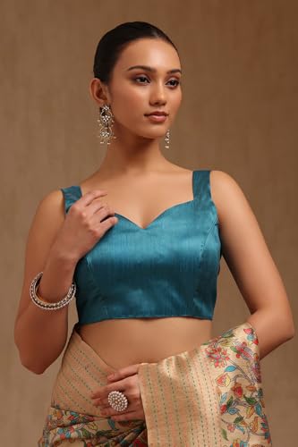 Soch Womens Beige Chanderi Kalamkari Saree With Thread Work