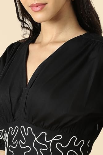Women Black Embroidered Casual Dress