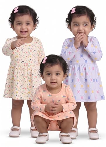 MI Kidz Pure Cotton Full Sleeves Frock and Panty Set for Baby Girls| Baby Girls Dress Set| Girls Cotton Stylish Frock and Panty Set| Coordinated Set
