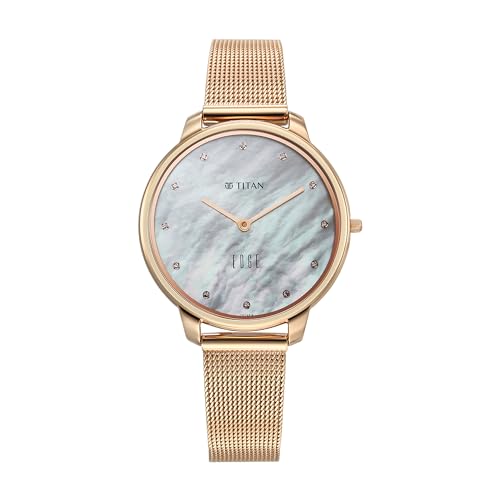 EDGE Titan Metal Ladies Allure Quartz Analog Mother of Pearl Dial Rose Gold Stainless Steel Strap Watch for Women - NT2654WM02