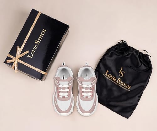 LOUIS STITCH Pink-White Sneakers for Women | Comfortable Sneakers | LSLD-SNK-01-PK | UK-6