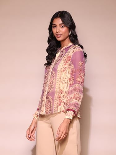 Label RITU KUMAR Lilac Floral Print Shirt Blouse with Inner