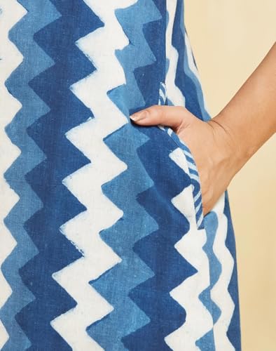 Fabindia Indigo Cotton Linen Dabu Printed Midi Dress