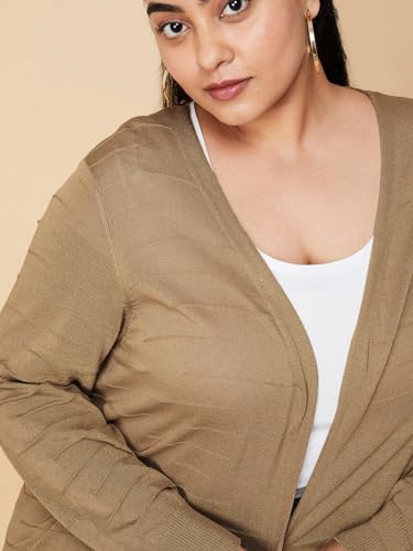 Max Women Plus Size Solid Open-Front Longline Shrug (SHRUG3201P_Beige)
