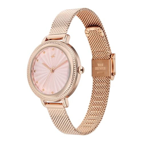 Fastrack Stunners X Quartz Analog with Pink Dial Rose Gold Stainless Steel Strap Watch for Girls - 68048WM02