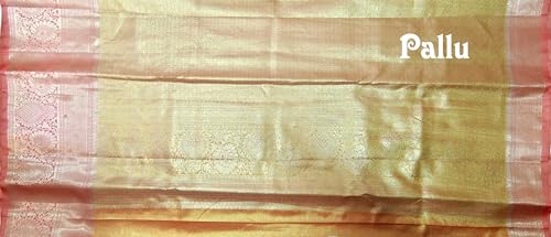 VFCollections Women's Traditional Handloom Kanchipuram Silk Pure Pattu Sarees – Wave Butta Allover | Rich Zari Woven Design | Bridal Saree | Unstitched Blouse
